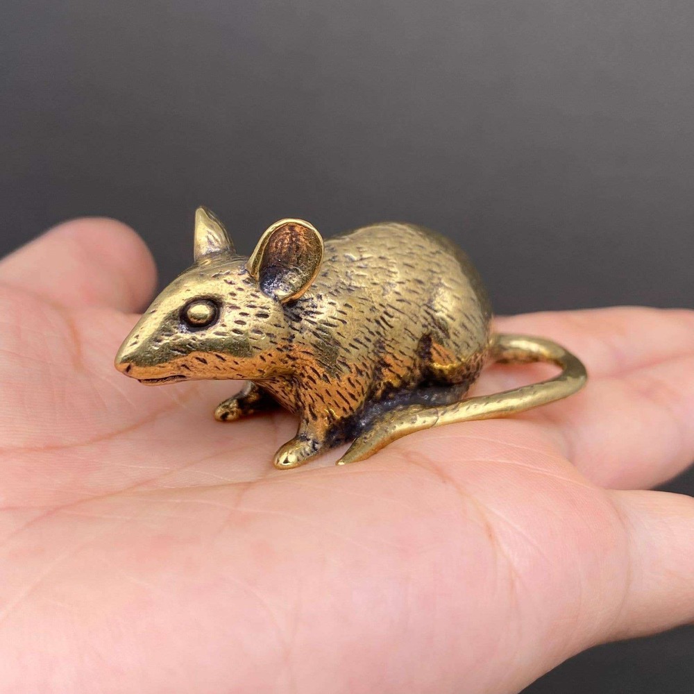 Solid Brass Mouse Figurine Spirit Animal Totem Miniature Desk Altar Decor